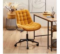 Chaise de bureau VASILO Fauteuil en Velours Côtelé Jaune Moutarde avec Piétement en Métal Laqué Noir, Assise Réglabe en Hauteur