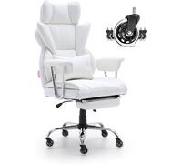Chaise de bureau VEVOR PU Cuir Blanc Fauteuil de direction avec repose-pieds, bureau Fauteuil pivotant Réglable en hauteur 0-80 mm, capacité de charge 181,43 kg, fauteuil de direction Chaise de bureau