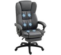 Chaise de bureau Vinsetto, chaise pivotante réglable avec repose-pieds, appuie-tête, chaise de bureau ergonomique avec fonction couchage, fonction massage, similicuir, 68,5 x 68,5 x 113-121cm, gris