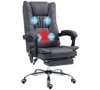 Chaise de Bureau Vinsetto Massage, Chaise de Bureau avec Fonction chauffante, Chaise pivotante avec Fonction allongée, 111-119 cm Chaise PC réglable en Hauteur avec Repose-Pieds, Microfibre, Gris