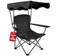 Chaise de camping avec protection solaire - Noir - Chaise de camping pliable avec toit pare-soleil porte-gobelet et sac de transport - Chaise pliante avec toit - Chaise de pêche - Chaise pliante de