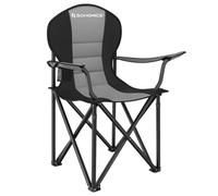 Chaise de Camping, Pliable, avec Assise Confortable en Éponge, Porte-gobelet, Structure Solide, Charge Max. de 250 kg, Gris et Noir