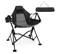 Chaise de Camping Pliable en Tissu COSTWAY, Porte-Gobelet, Siège Large Rembourré, Dossier Réglable, Appuie-tête, Charge 150KG, Noir