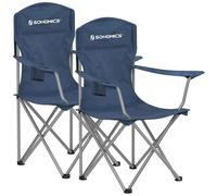 Chaise de Camping, Pliable, Lot de 2, Dossier Haut, Accoudoir, Porte-gobelet, Portable, Capacité 150 kg, Bleu Crépuscule