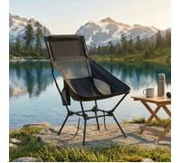 Chaise de Camping Pliante à Hauteur Réglable avec Dossier Haut, Appui-Tête, Cadre en Acier, 2 Poches, Noir