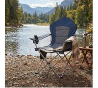 Chaise de Camping Pliante, Assise Large, Dossier Haut, Porte-Gobelet, Poche, Portable, Bleu et Gris