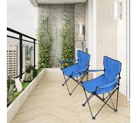 Chaise de Camping Pliante LANTUS, Bleu-2PC, Uni, Acier Allié, Pliable, Porte-Gobelet, 50 cm x 50 cm x 80 cm, Contempo, Outdoor, Adulte, Sans Bras, Dossier Plein, 130 kg, 2 kg/chaises, Bleu