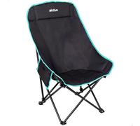 Chaise de camping pliante, noire, 55 x 45 x 90 cm, structure en acier, tissu en polyester, stabilisateurs anti-basculement, supporte jusqu'à 110 kg, poche latérale, sac de transport
