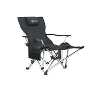 Chaise de camping pliante - repose-pied amovible, rangements - sac transport - noir Noir