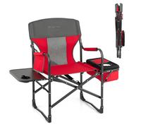 Chaise de Camping Pliante Rouge COSTWAY, Table Latérale, Sac Isotherme, Charge 180KG, Sac de Rangement, Sangle Portable, pour Pêche