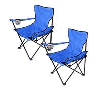 Chaise de Camping Pliantes Confortable avec Accoudoirs,Chaise de Plage Fauteuil Pliable Légère avec Boisson et Sac de Transport,Fauteuil de Peche,Bleu-2PC