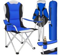 Chaise de camping - TECTAKE - 1 fauteuil pliable rembourré avec porte-boissons 60 x 88 x 110 cm et sac de transport - Bleu