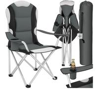Chaise de camping - TECTAKE - Fauteuil de camping pliable et rembourré avec porte-boissons et sac, 60 x 88 x 110 cm - Gris