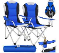 Chaise de camping - TECTAKE - Lot de 2 fauteuils pliables rembourrés avec porte-boissons 60 x 88 x 110 cm housse de transport - Bleu
