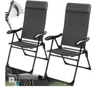 tectake® Lot de 2 Chaise Pliante Camping Fauteuil Pliable Gris Chaise de Plage Ultra léger en Aluminium avec Dossier inclinable & appuie-tête Idéal Voyages, Pêche, Festival, Camping, Plage, Jardin