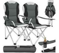 Chaise de camping - TECTAKE - Lot de 2 fauteuils pliables rembourrés avec porte-boissons 60 x 88 x 110 cm housse de transport - Gris