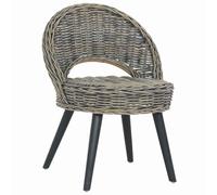 Chaise de Canapé en Rotin Kubu Noir, Chaise Accent Moderne pour Salon et Chambre, Fauteuil Confortable avec Dossier Assise en Rotin, Stable avec Pieds en Bois, Facile à Nettoyer et Assembler