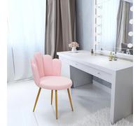 Chaise de Coiffeuse avec Dossier en Forme de Pétale, Chaise Moderne Capitonnée pour Salon et Chambre, Tissu Velours, Pieds Métalliques Dorés Stables, pour Maquillage, Coiffure ou Bureau (Rose)