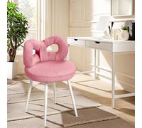 Chaise de coiffeuse avec dossier nœud, tabouret en fausse fourrure 37x37x67, chaise sans accoudoir moderne pour maquillage, chambre ou salon, chaise de coiffeuse confortable avec dossier (Rose)