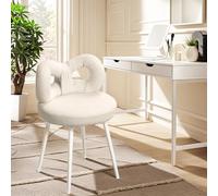 Chaise de coiffeuse avec dossier nœud, tabouret en fausse fourrure 37x37x67, chaise sans accoudoir moderne pour maquillage, chambre ou salon, chaise de coiffeuse confortable avec dossier (Blanc)