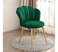 Chaise de coiffeuse de luxe verte avec dos en coquille, pieds en métal doré, siège rembourré, accent élégant pour salon, chambre à coucher, bureau à domicile, station de maquillage