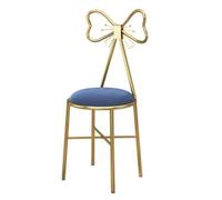 Chaise de coiffeuse en velours rose à haut dossier avec joli nœud papillon pour filles, tabouret confortable pour chambre de fille, magasin de vêtements ou meubles de vestiaire (bleu)