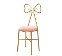 Chaise de coiffeuse en velours rose avec dossier à nouer papillon en cuir synthétique, pieds en fer robustes, accent élégant pour maquillage et décoration d'intérieur.