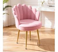 Chaise de coiffeuse Fauteuil d’invité confortable dossier coquillage capitonné pieds métalliques dorés pour vos espaces de vie