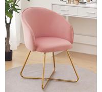 Chaise de coiffeuse Hellove avec pieds en métal doré, chaise de coiffeuse confortable en velours rose, fauteuil moderne simple avec accoudoirs et dossier, fauteuil rembourré pour maquillage, salon.