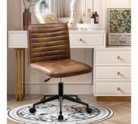 Chaise de coiffeuse Hellove avec roulettes, chaise pivotante en cuir, hauteur réglable avec base métallique dorée, chaise de vanity sans accoudoirs, tabouret de coiffeuse avec dossier pour chambre, ch