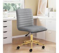 Chaise de coiffeuse Hellove avec roulettes, chaise pivotante en velours, hauteur réglable avec base métallique dorée, chaise de vanity sans accoudoirs, tabouret de coiffeuse avec dossier pour chambre,