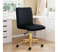 Chaise de coiffeuse Hellove avec roulettes, chaise pivotante en velours, hauteur réglable avec base métallique dorée, chaise de vanity sans accoudoirs, tabouret de coiffeuse avec dossier pour chambre,