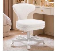 Chaise de coiffeuse pivotante - COMHOMA - COMHOMA - Dossier enveloppant - Assise 10 cm - Tissu bouclette blanc