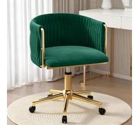Chaise De Coiffeuse Réglable En Velours Avec Base En Métal,pivotante À 360° | Chaise ergonomique, avec dossier incurvé, adaptée for l'habillage, le bureau et la manucure(Gold Legs,Green)