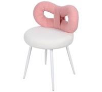 Chaise de coiffeuse rembourrée sans accoudoirs - Chaise de maquillage moderne en laine d'agneau avec siège en éponge épaisse, cadre en fer - Chaise de manucure pour chambre à coucher (rose blanc)