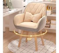 Chaise de coiffeuse rotative en cuir, chaise de coiffeuse moderne du milieu du siècle, idéale pour le bureau à domicile, l'étude ou la beauté, couleur beige, hauteur réglable