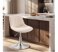 Chaise de Coiffeuse, Tabouret de bar, avec Dossier, Chaise Ergonomique Réglable, Cuir PU, 43 x 46,5 x 65,5-77,5 cm, Blanc