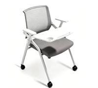 Chaise De Conférence Empilable,Chaises De Bureau,Pivotante À 360°,2pcs | Avec Tablette,Dossier En Maille Et Accoudoirs,Les Conférences,Les Réceptions Et Les Bureaux À Domicile(White+Tabletop+Wheel)