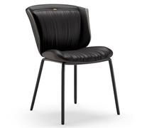 Chaise de cuisine et de salle à manger moderne du milieu du siècle, revêtue de cuir et dotée d'un dossier ; chaise ergonomique sans accoudoirs for coiffeuse et salon, avec pieds en métal.(Nero)