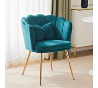 Chaise de cuisine velours moderne, Chaise pour cuisine avec Dossier en Pétale et Pieds Métalliques Dorés, Coussin Papillon, 63x58x77 cm, Vert