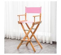 Chaise de directeur de maquillage pliable en bois massif - Portable et haute - Outil de beauté professionnel (rose)
