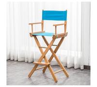 Chaise de directeur de maquillage pliable en bois massif - Portable et haute - Outil de beauté professionnel - Bleu clair