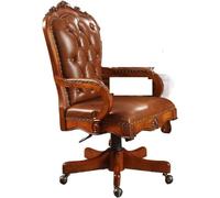 Chaise de direction pivotante en cuir avec hauteur réglable, base en bois, design confortable pour la maison et le bureau