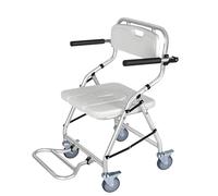 Chaise de douche avec roulettes, tabouret de douche avec accoudoirs rabattables et 2 roulettes à frein à l'arrière, chaise de toilette pliante pour un voyage facile, fauteuil roulant de chevet mobile