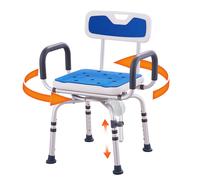 Chaise de douche pivotante 360° VEVOR, siège de douche réglable avec accoudoirs et dossier pour douche intérieure ou baignoire, chaise de bain pivotante antidérapante pour personnes âgées, handicapées
