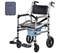 Chaise de Douche Pliable à roulettes, Chaise Percée Toilette, Fauteuil Roulant Douche Autopropulsé, Siege Douche Adulte avec Pot, pour Patients, Personnes âgées, handicapées