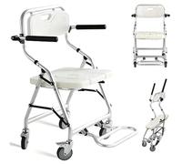 Chaise de Douche Pliable à roulettes, Tabouret de Douche Personne Âgée, Chaise Roulante Douche avec Accoudoirs et Repose-Pieds Pliables pour Handicapées et Femmes Enceintes, Charge: 120kg
