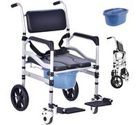 Chaise de douche pliable avec roulettes et toilettes, hauteur réglable pour personnes âgées, supporte 158,8 kg, solution de salle de bain 4 en 1