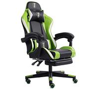 Chaise de gaming au design racing avec accoudoirs rembourrés flexibles, ergonomique, aspect cuir, avec repose-pieds extensible et coussin de soutien supplémentaire, couleur : noir/vert/blanc