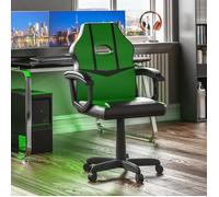 Chaise de gaming Comet Racing réglable en hauteur - Chaise de jeu en similicuir avec siège pivotant à 360°, UKFR, vert et noir